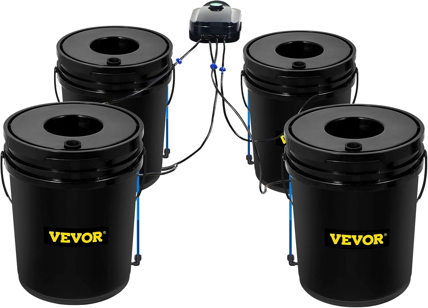 VEVOR DWC Système de culture hydroponique, systèmes de culture hydroponique, culture en eau profonde 4 seaux de 20 litres, système DWC avec pompe à air, pierres à air et indicateur de niveau d'eau pour légumes à feuilles