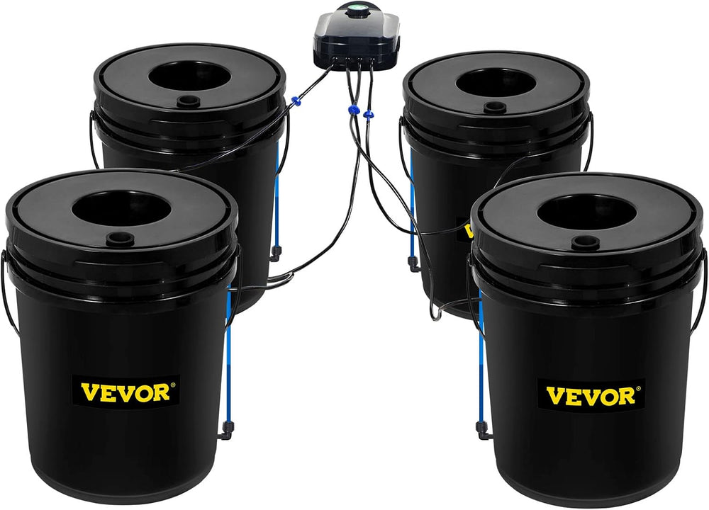 VEVOR DWC Système de culture hydroponique, systèmes de culture hydroponique, culture en eau profonde 4 seaux de 20 litres, système DWC avec pompe à air, pierres à air et indicateur de niveau d'eau pour légumes à feuilles