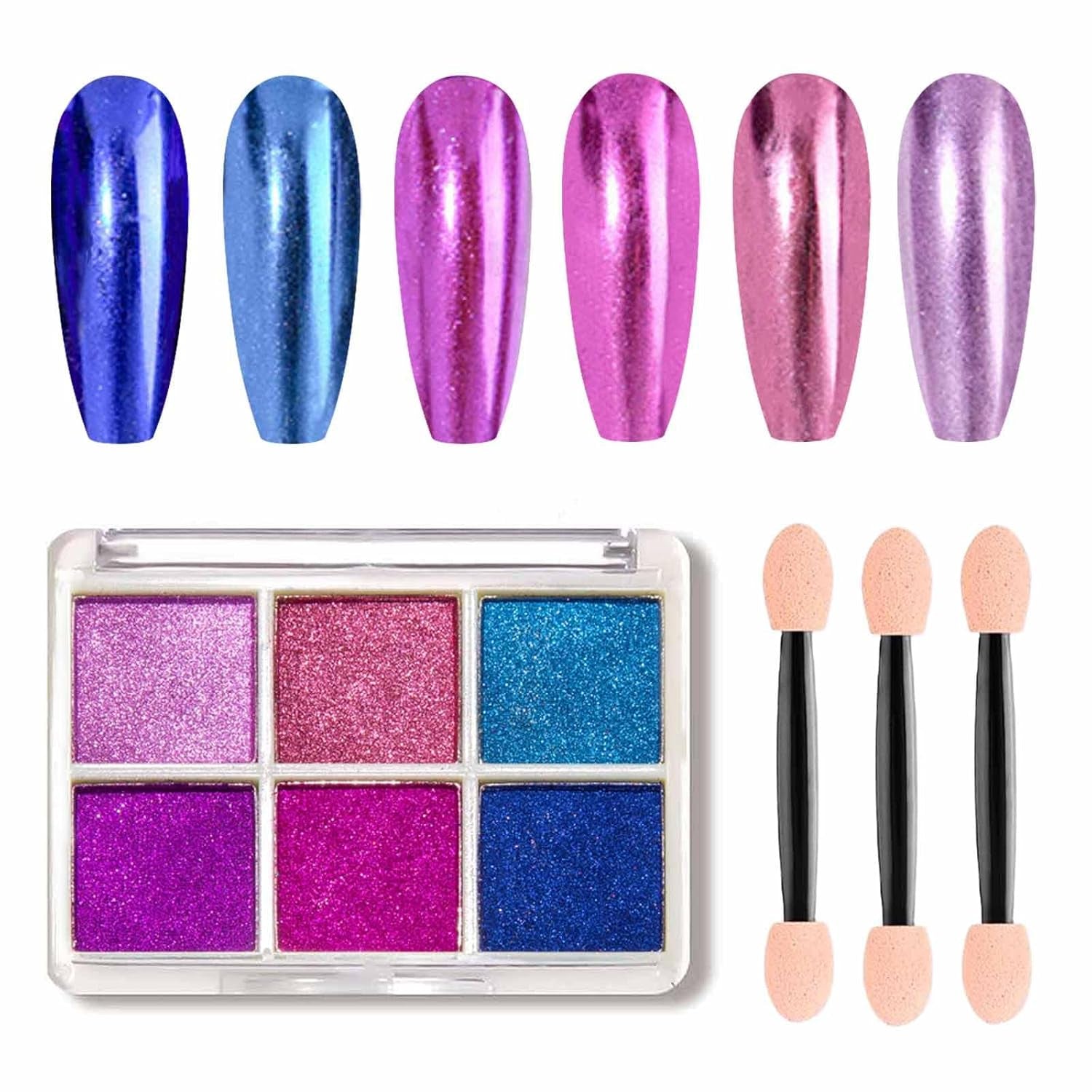 GZMAYUEN Chrome Pulver pour ongles 6 couleurs miroir Chrome poudre à ongles Pigment poudre Nail Art