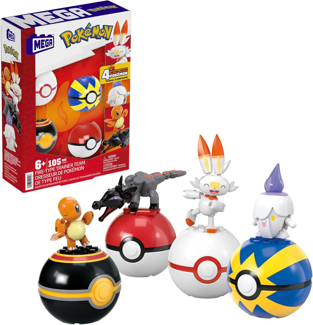 MEGA Pokémon Actionfigur-Bauspielzeug, Pflanze-Typ Trainerteam mit 118 Teilen, bewegliche Bisasam-, Chelast-, Hoppspross- und Myrapla-Figuren, Geschenkidee für Kinder, HWR77