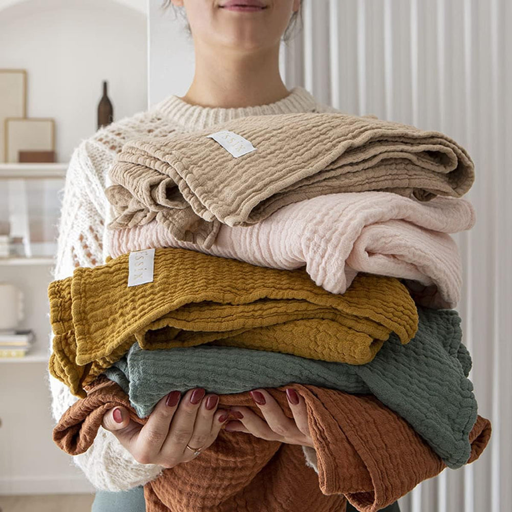 Plaid ESSIX, Monocolor, En gaze de coton, Jazzy, 130 X 170 Cm Couettes et quilts Naty Shop