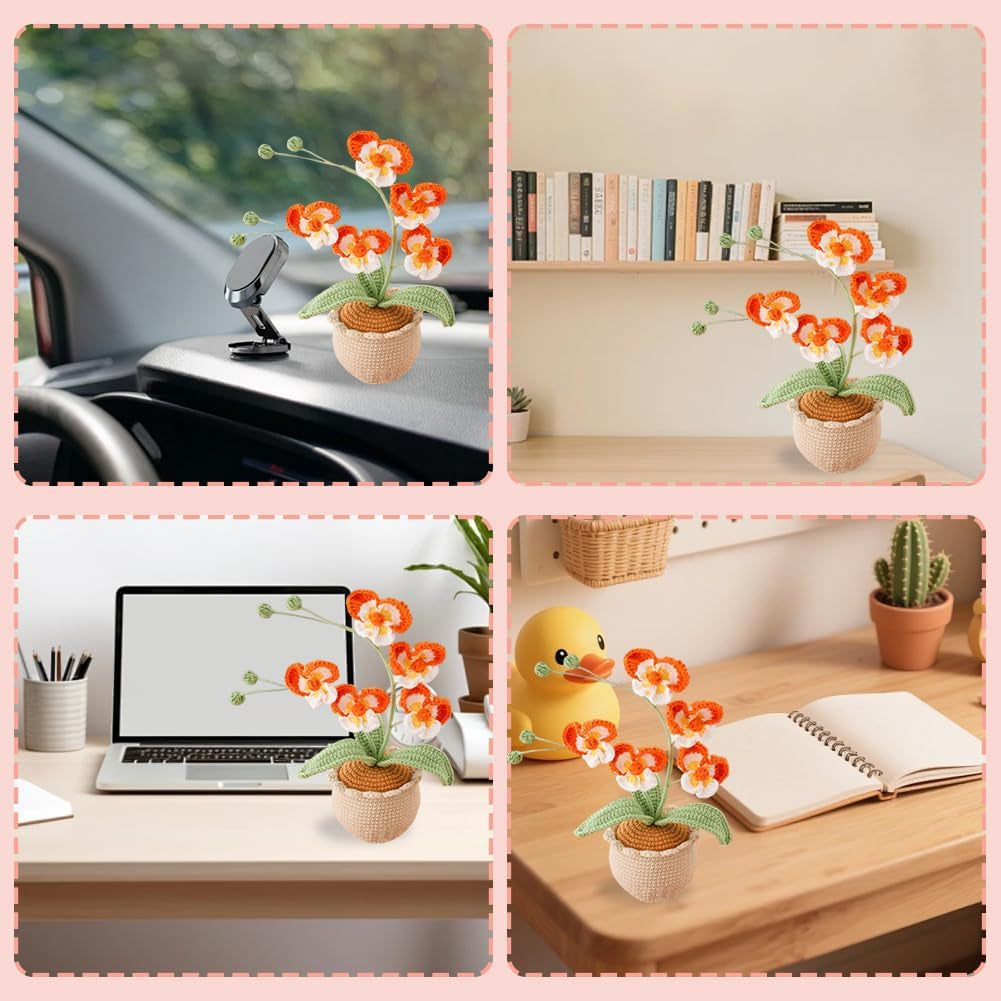 Handgefertigte Gehäkelte Phalaenopsis-Orchidee Topfpflanzen Gestrickte Künstliche Orchidee Phalaenopsis Blumen Mit Exquisitem Topf Für Weihnachten Geburtstag Abschluss Geschenke Für Frauen