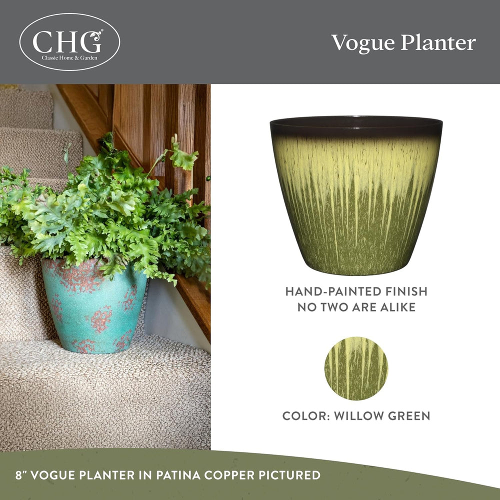 Ghivece de plante Vogue clasice pentru casă și grădină, cu finisaj ceramic de calitate, ghivece de flori moderne pentru utilizare în interior/exterior, jardiniere de verandă rezistente la UV, ghiveci decorativ pentru flori/ierburi (20,3 cm, verde salcie)