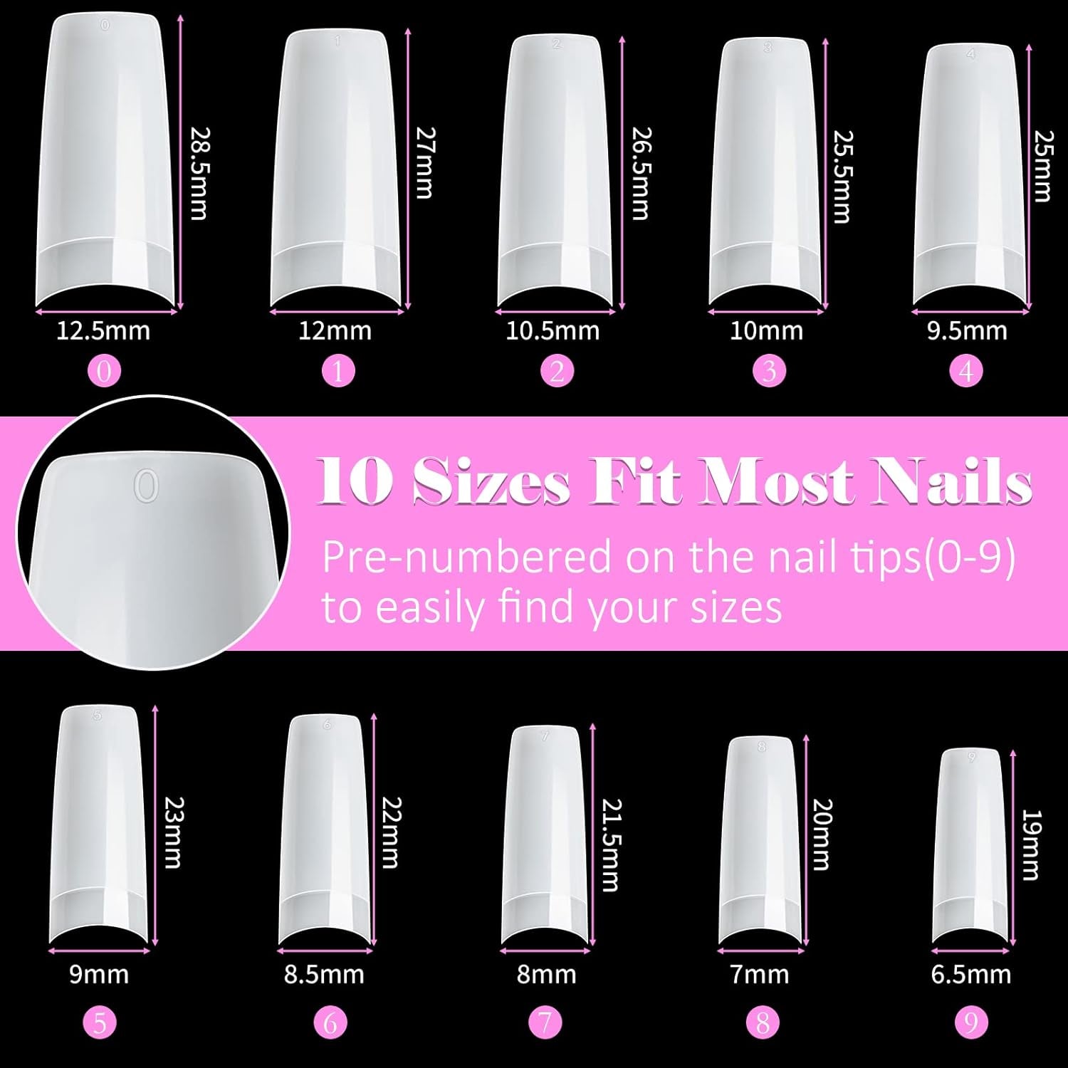 500 pièces de faux ongles artificiels français en acrylique, ensemble d'extensions d'ongles, accessoires de faux ongles avec 4 pièces de colle pour conception d'ongles en gel naturel