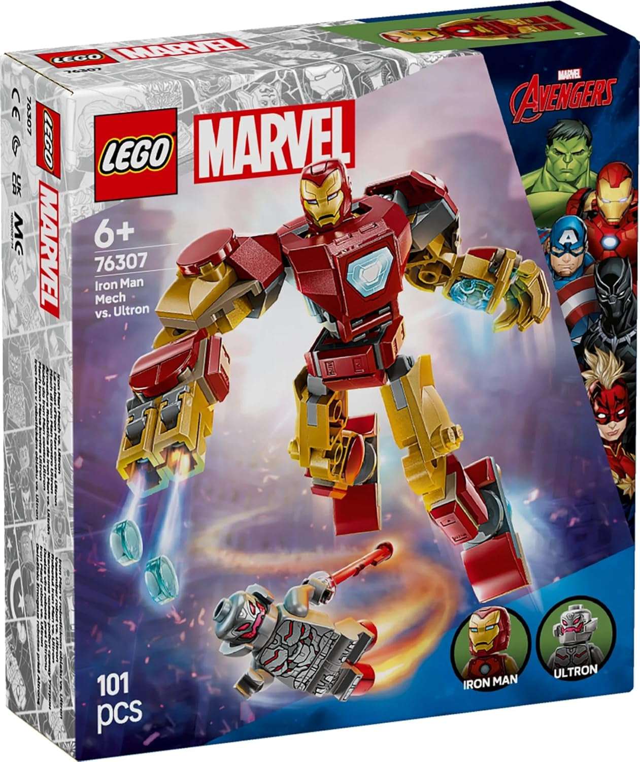 LEGO Marvel Iron Man Mech contre. Ultron - Jouet de super-héros avec 2 figurines - Figurine avec bras, jambes et doigts mobiles - Cadeau pour garçons et filles à partir de 6 ans 76307 Besuche den LEGO-Store Building Sets