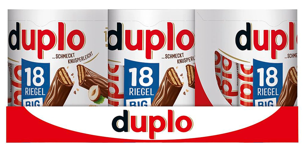 Ferrero duplo Large Pack - Barres de chocolat avec crème de nougat fine, gaufrette croquante et chocolat au lait fin - Bonbons Carnaval et Mardi Gras - 15 paquets de 18 barres emballées individuellement