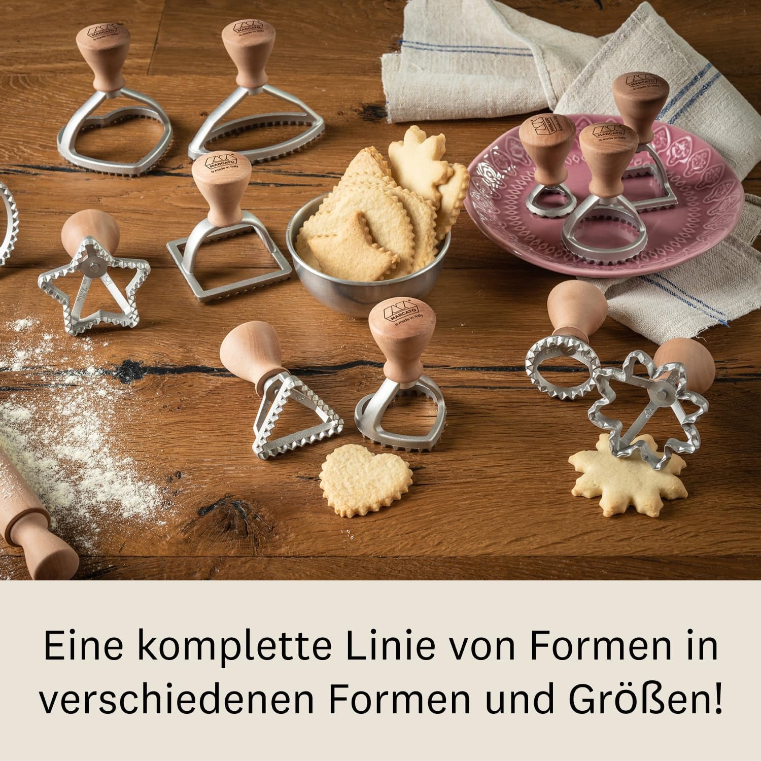 Marcato Machine à raviolis et biscuits, machine à raviolis, emporte-pièces, bois massif et fonte d'aluminium, fabriqué en Italie, tampon rond 80 mm