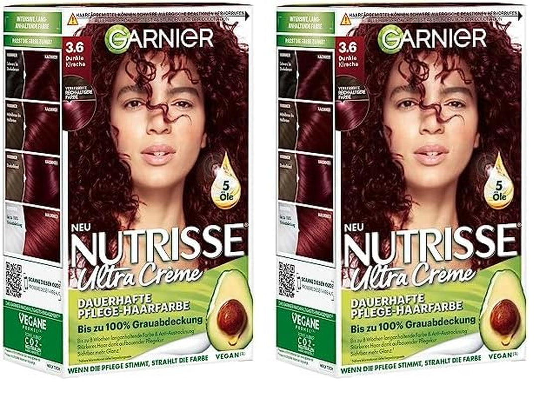 Garnier Nutrisse Coloration permanente pour cheveux avec huiles de fruits nourrissantes, tenue 8 semaines, teinte ultra crème, 036 cerise noire (paquet de 2) Naty Shop Hair Color Default Title