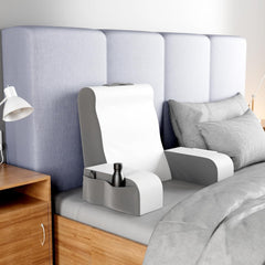 Pernă de citit tip pană, pernă de spătar pentru stat în pat, pernă cu brațe pentru TV, cărți, jocuri, dormitor, suport pentru spate (gri/alb, standard)