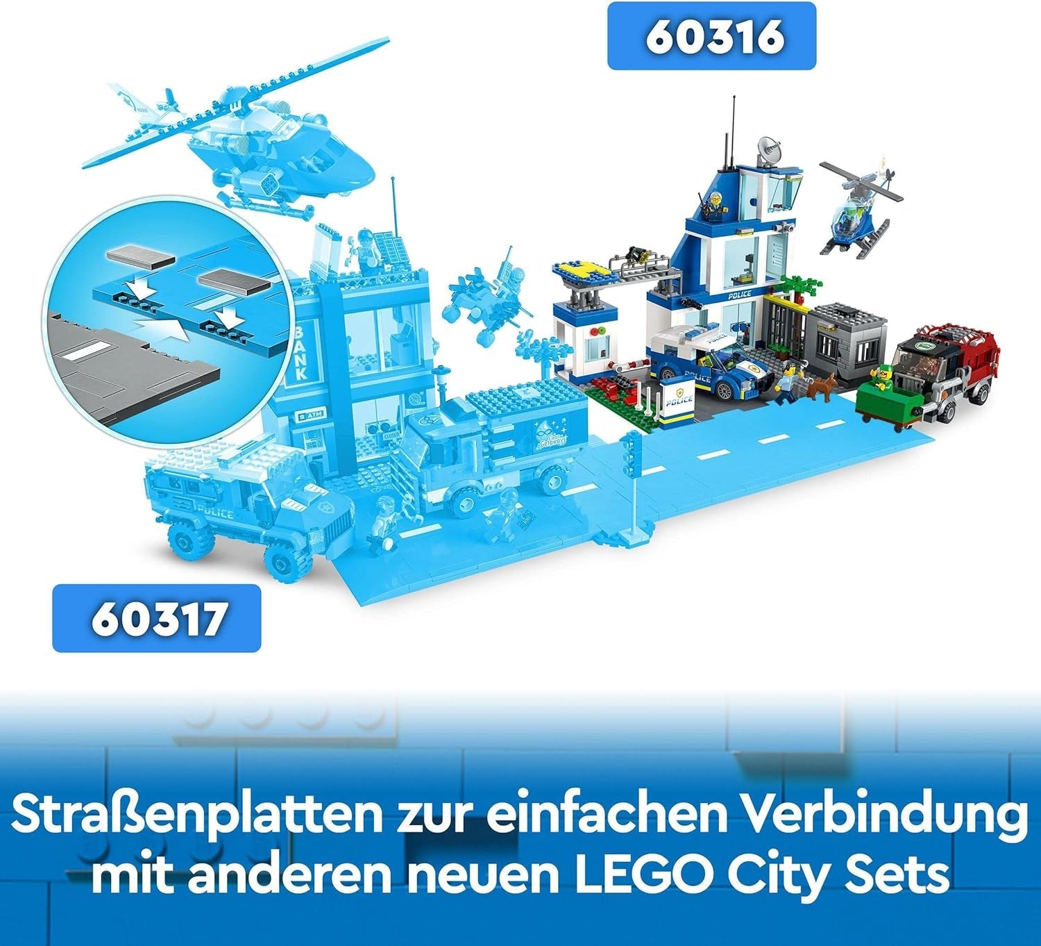 LEGO 60316 City Polizeistation mit Polizeiauto, Müllauto und Hubschrauber, Gebäude zum Bauen mit 3 Figuren, Polizei-Spielzeug für Jungen und Mädchen ab 6 Jahren, Geschenk für Kinder