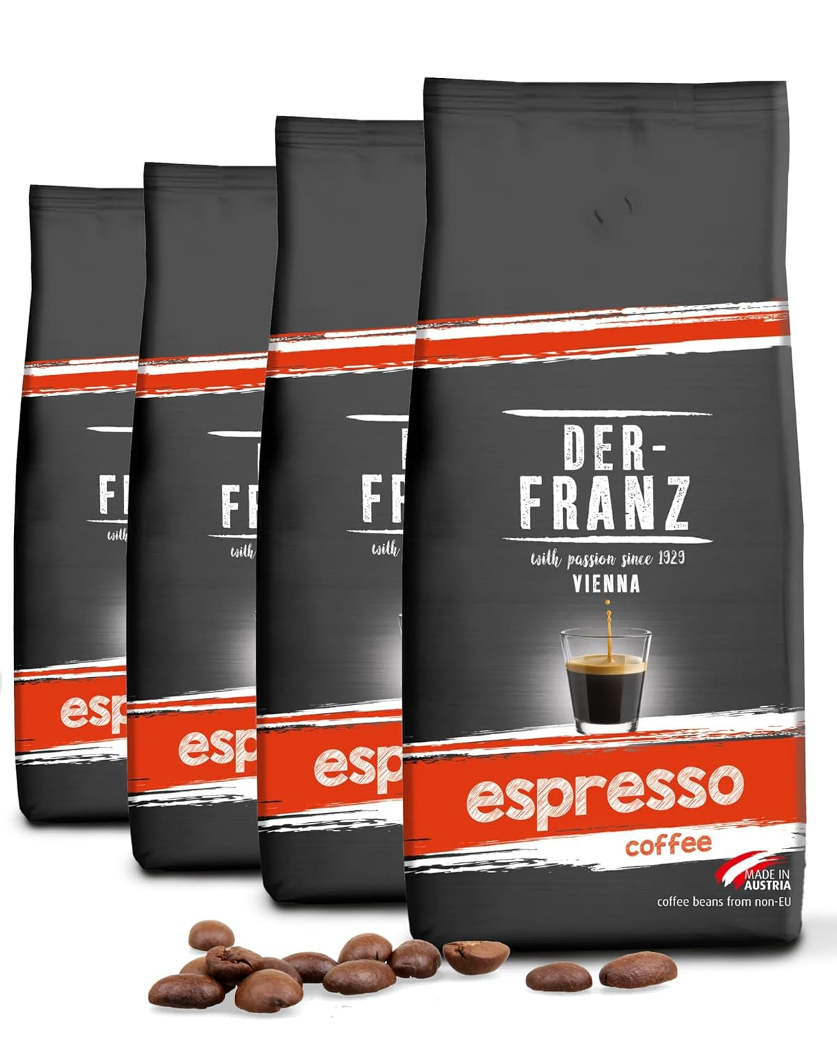 Der-Franz Espresso Kaffee, Intensité 5/5, Arabica et Robusta, Ganze Bohne, 4 x 1000 g