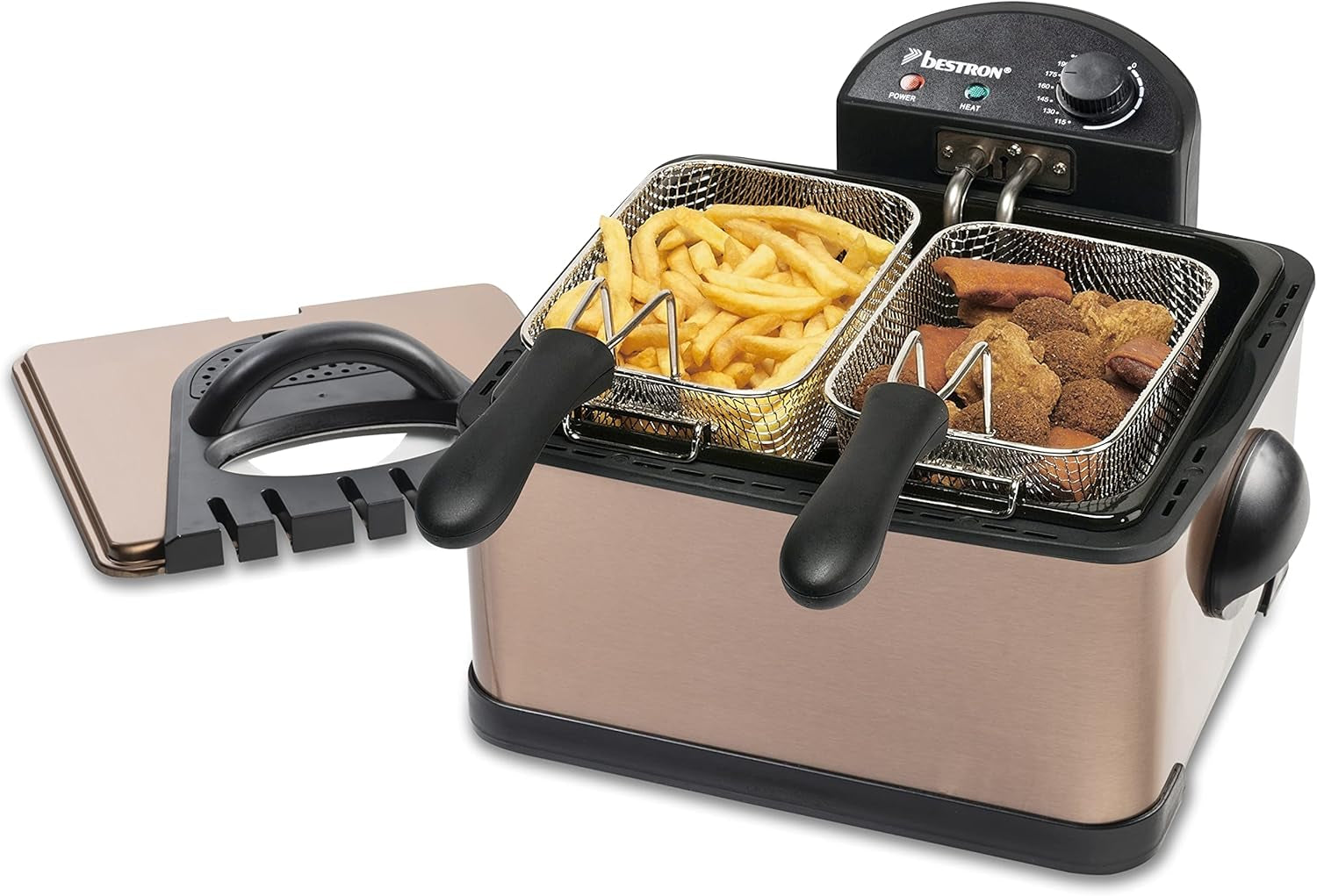 Friteuse à huile Bestron XL avec 3 paniers à friture, technologie zone froide et réservoir d'huile amovible, 4 litres, 2000 W électroménager Naty Shop Cuivre