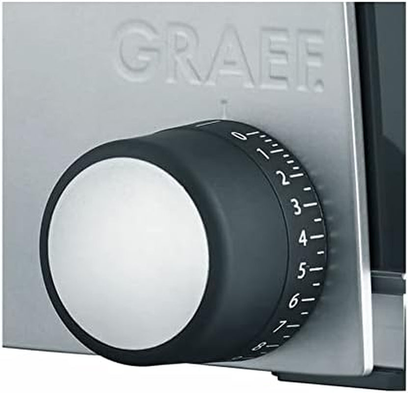 GRAEF SKS S32000, trancheuse électrique argentée avec boîtier entièrement métallique et plaque de base en verre Râpes et trancheuses Naty Shop