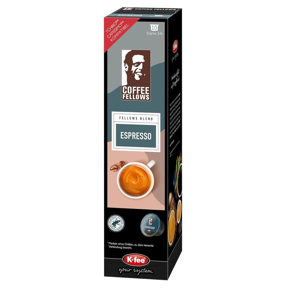 Capsules d'espresso Coffee Fellows Blend, compatibles avec K-fee, EXPRESSI & Tchibo Cafissimo*, schokoladig-fruchtige Aroman, 120 Kaffeekapseln