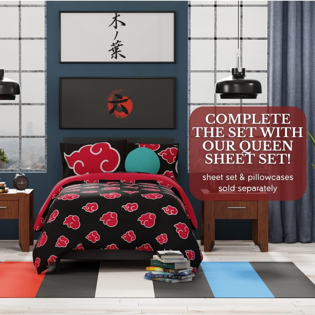Franco Naruto Anime Akatsuki Motif Parure de lit en microfibre douce Queen, (Produit officiel Naruto) Couettes et couettes Naty Shop