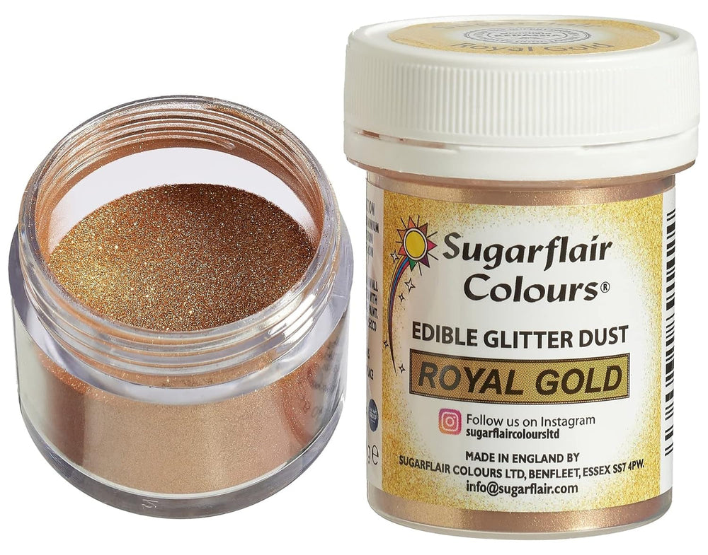 Sugarflair Colorant alimentaire comestible avec paillettes dorées – Poudre brillante de qualité alimentaire pour gâteaux, muffins, chocolat, pâtisseries, desserts, glaces, boissons, cocktails et plus encore – 10 g