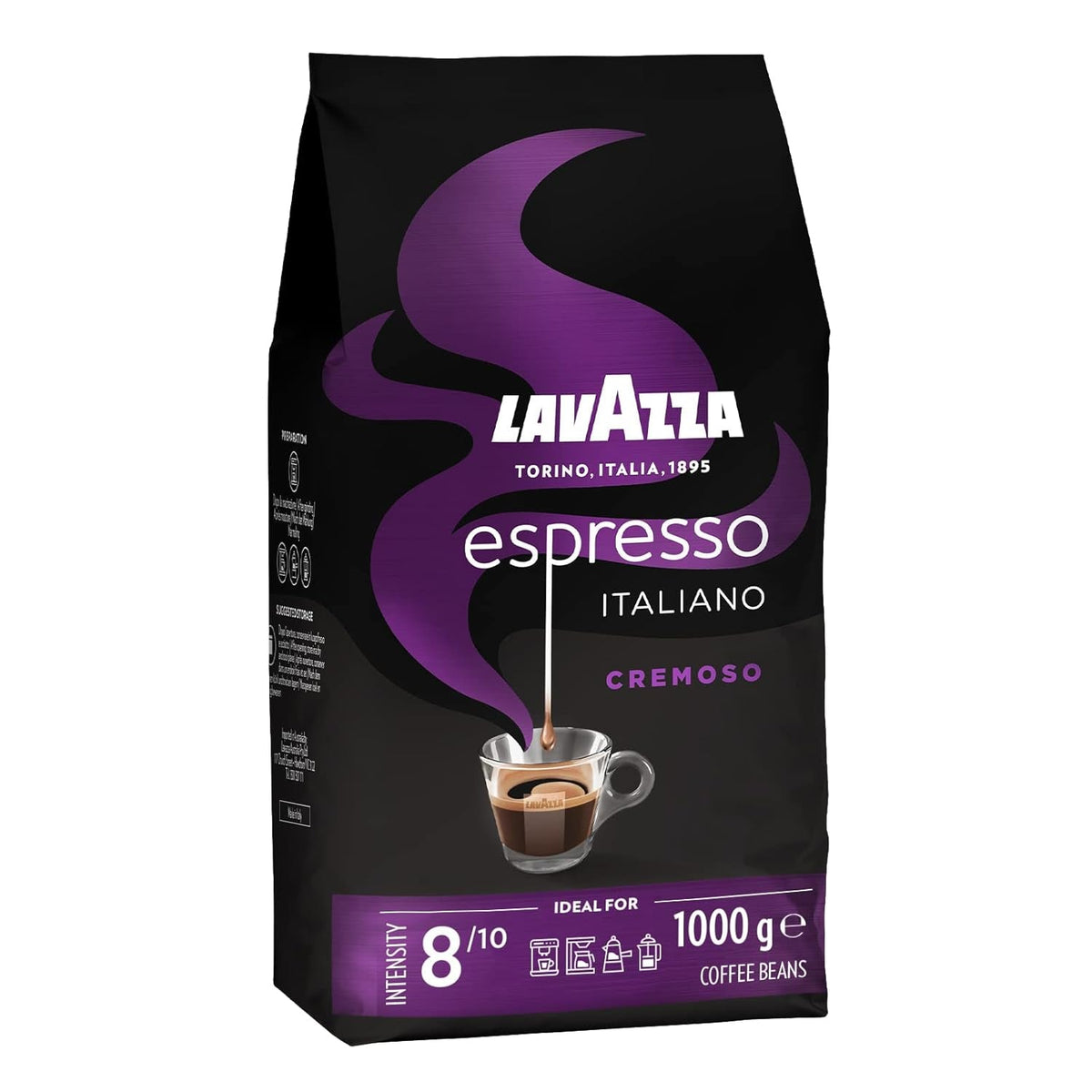 Lavazza Espresso, grains de café pour machines à expresso, arôme équilibré et aromatique de fruits et de fleurs, café Arabica et Robusta 100% biologique Naty Shop 1 Kg Cremoso