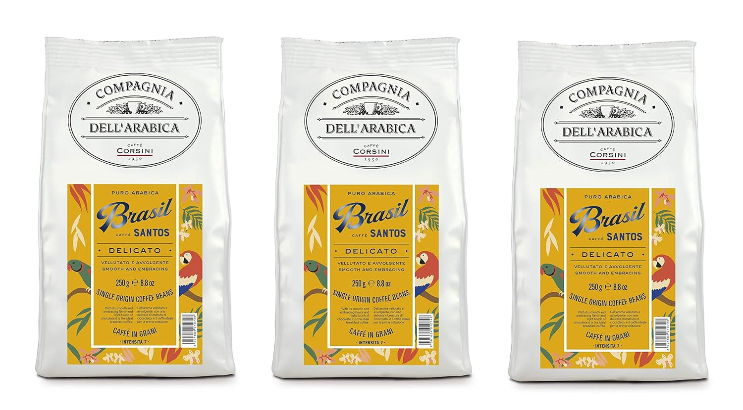 Caffè Corsini - Café en grains 3 X 250 grammes, Compagnia Dell'Arabica, différentes saveurs, origine unique, total 750G Café Naty Shop Brésil Café en grains