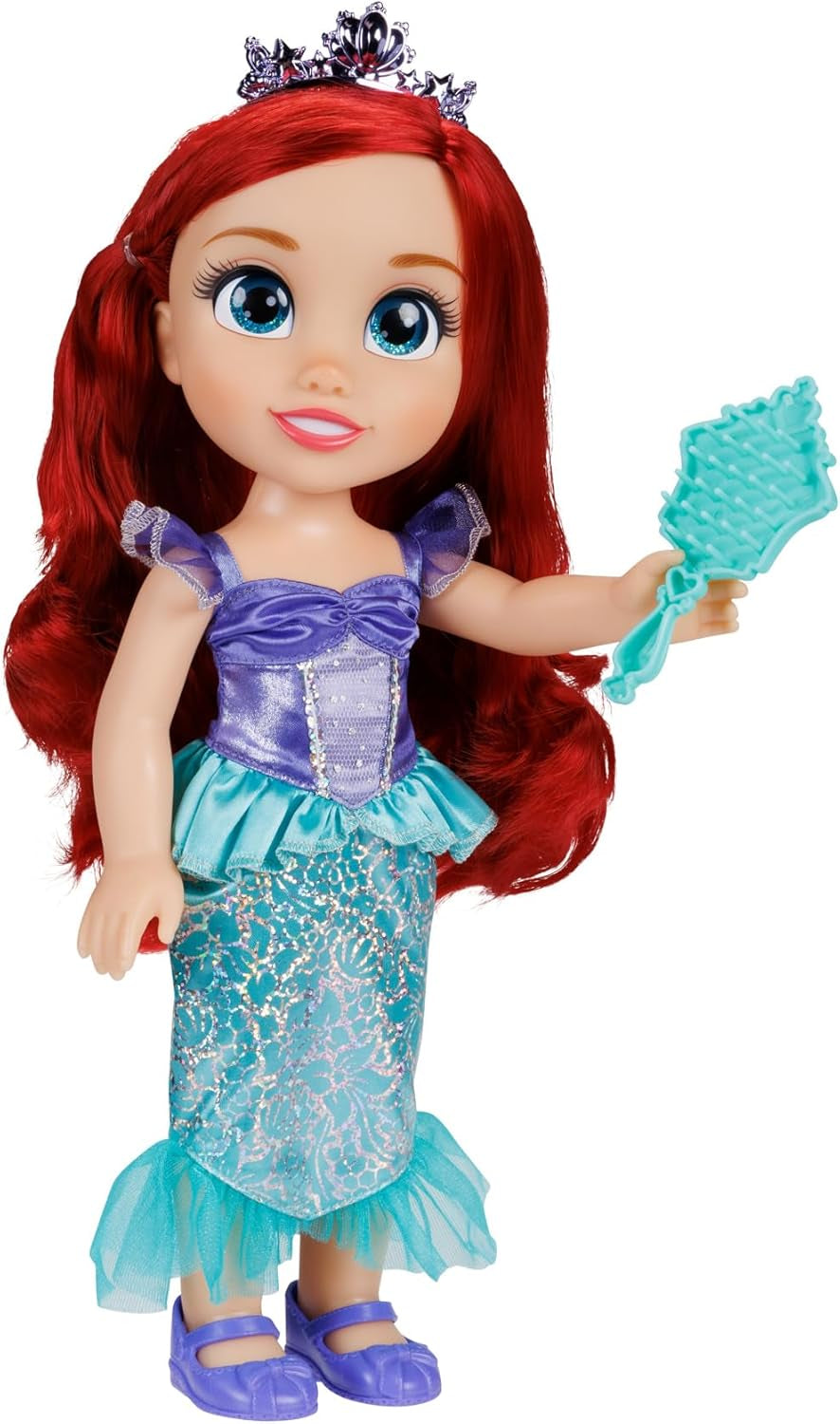 Disney Princess Rapunzel Puppe 35cm, reflektierende Glitzeraugen, bewegliche Gelenke, ausziehbares Kleid, Schuhe, Krone, langes Blondes Haar, für Mädchen ab 3 Jahren