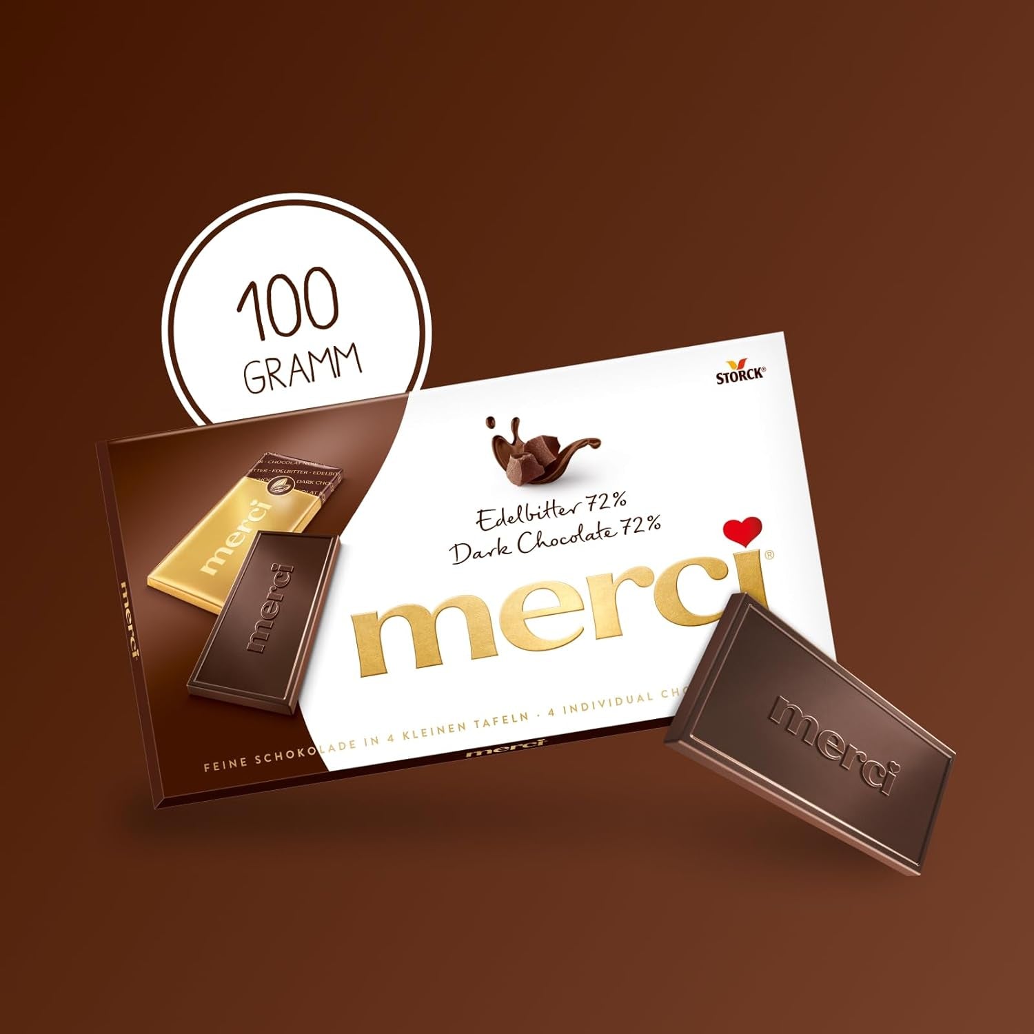 Tablettes de chocolat noir 72% – 5 x 100 g – Les plus fins carrés de chocolat noir – Chocolat enveloppé dans une feuille d'or