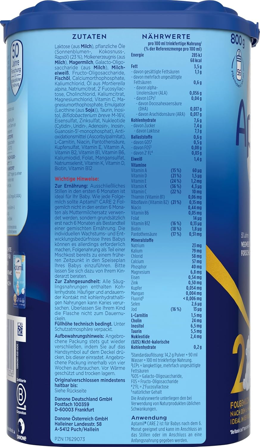 Aptamil Care 2 – Convient également aux bébés nés par césarienne – 1 x 800 g