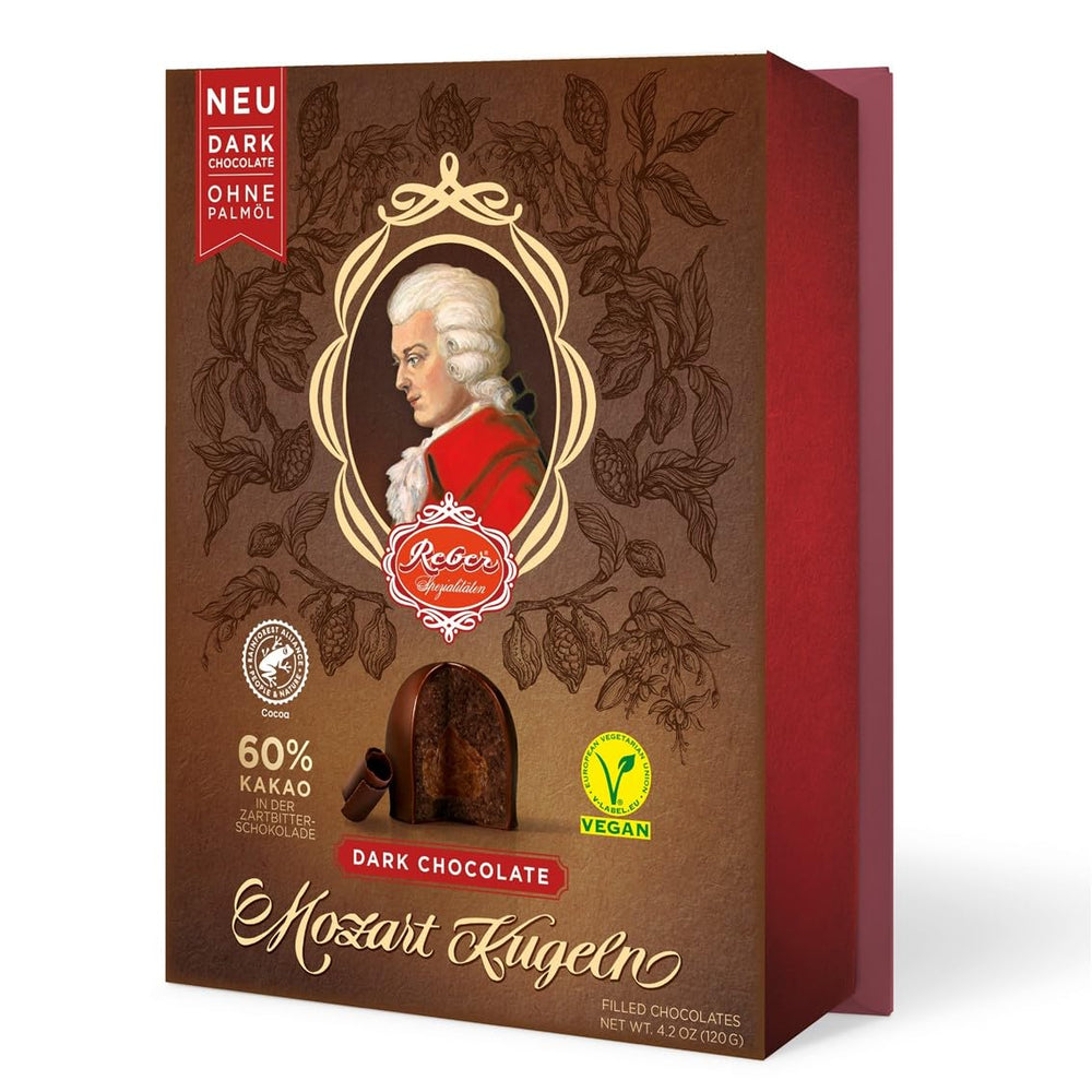 Boules Reber Mozart au chocolat noir, pack de 6 avec pâte d'amande et nougat, vegan - 1 x 120 g
