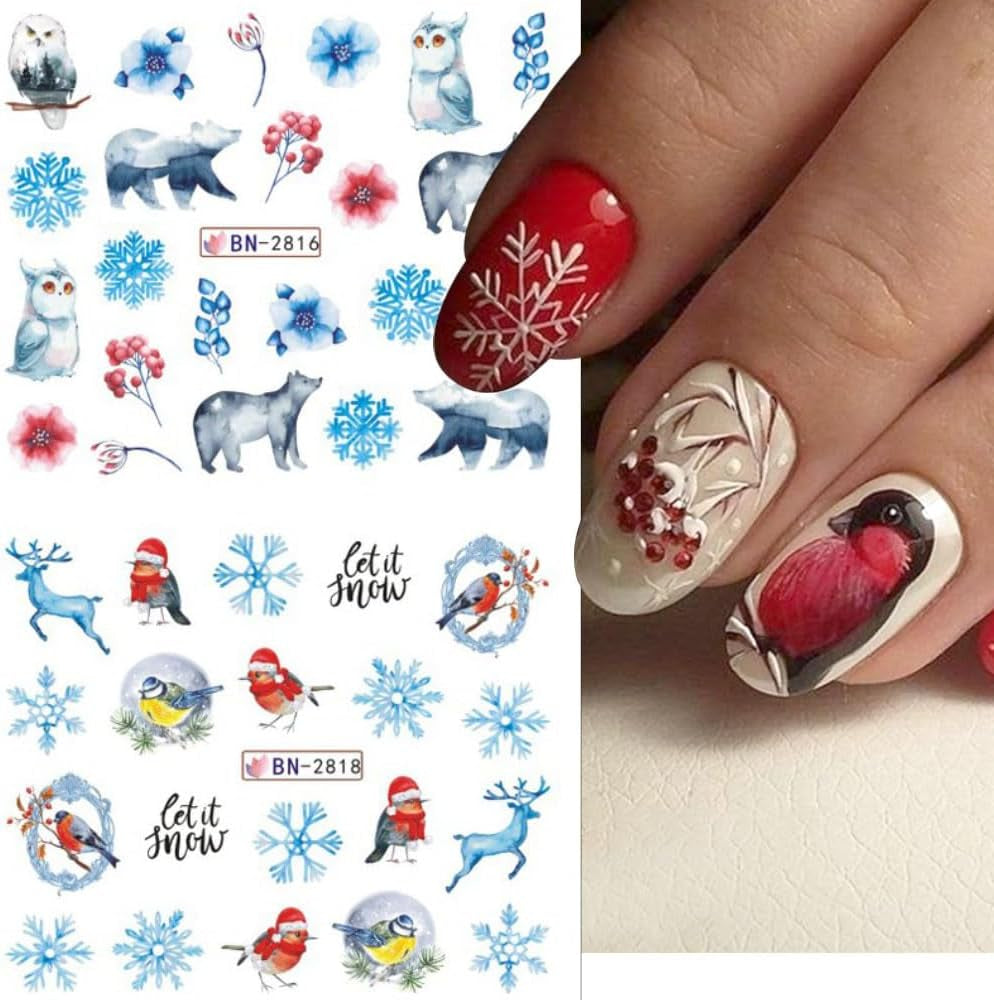 Autocollants pour ongles de Noël 3D auto-adhésifs à transfert d'eau, arbre de Noël, flocon de neige, élan, pingouin, nail art de Noël, dessins d'ongles d'hiver, autocollants de Noël, accessoires pour ongles