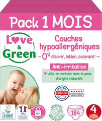 Love & Green, couches sans chlore, paquet pour 1 mois, taille 4 Mère et Enfant Naty Shop