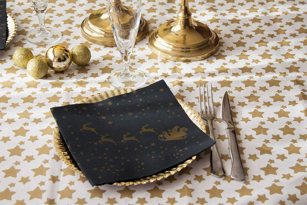 Serviettes en Satin Père Noël 40 X 40 2 Épis Pli 1/4 50 Serviettes Punta-Punta Noir