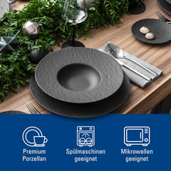 Villeroy & Boch - Manufacture Rock Service de Vaisselle, 6 Pièces, Service de Vaisselle pour 2 Personnes, Porcelaine Premium, Noir