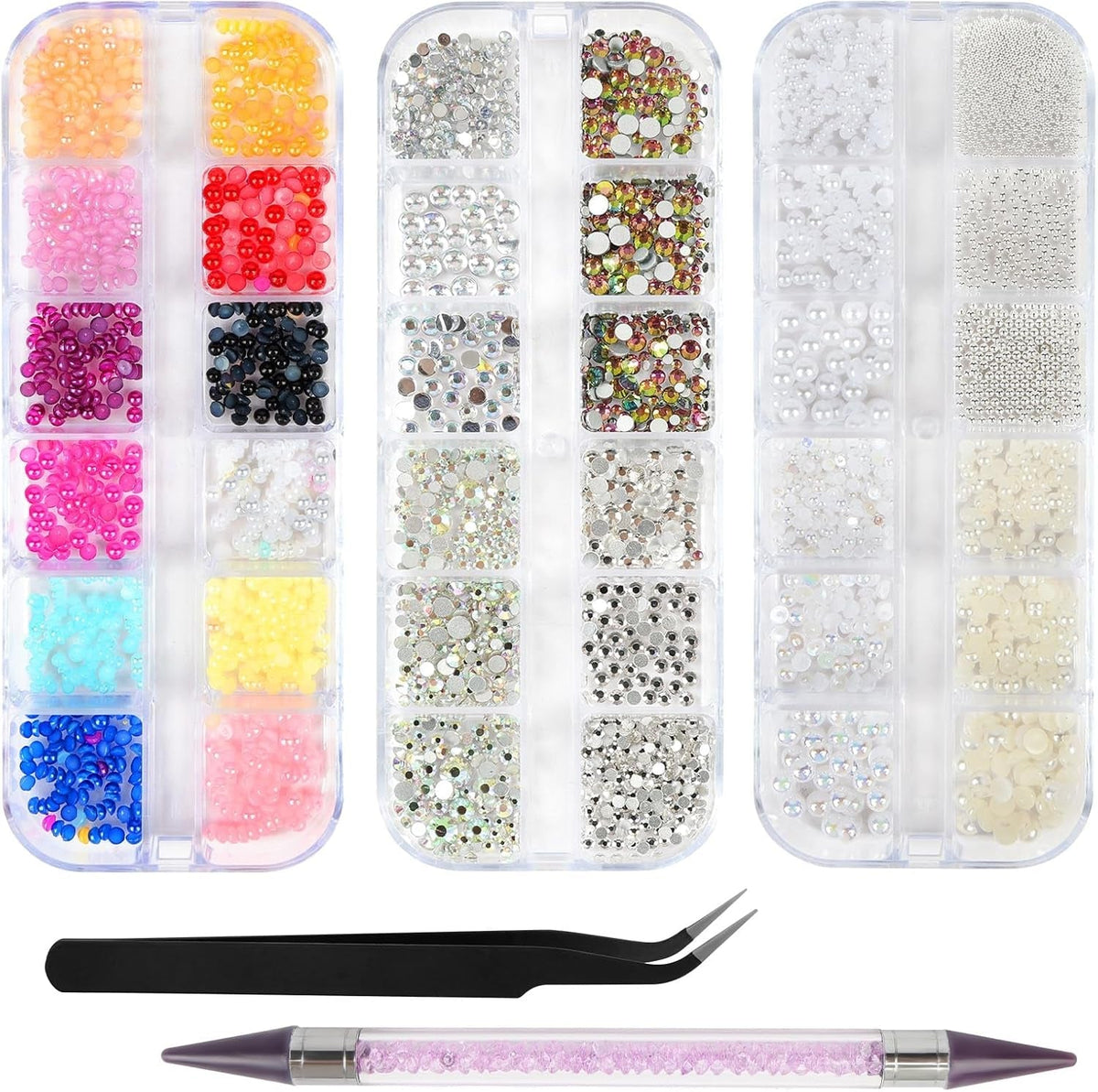 Harz Strasssteine ​​​​4200Pcs Strass Kristalle 1Mm-5Mm Gemischte Kinder Bastelsachen Kit Mit Strass Mit Picking Pinzette et Stift For DIY Nägel Kleidung Kunsthandwerk Gemischt Becher Party (A)