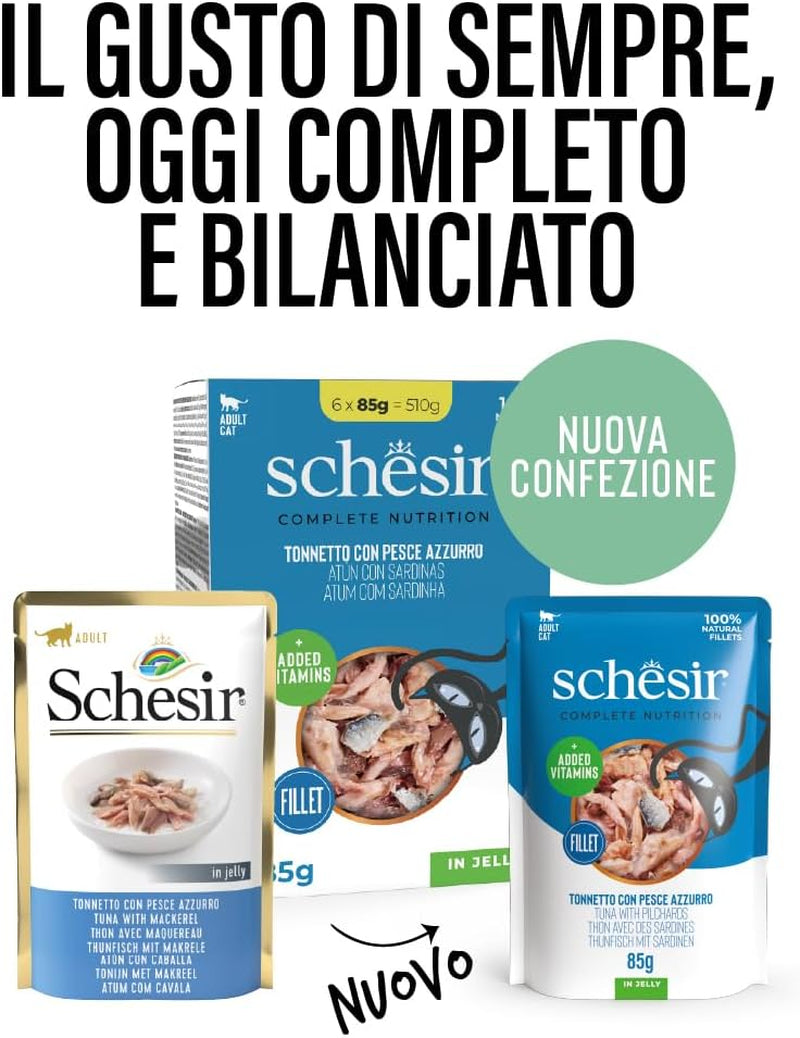 , Thon au poisson bleu en gelée, nourriture humide complète pour chat, en sachet, avec vitamines supplémentaires, 100% naturel, 6 x 85 g