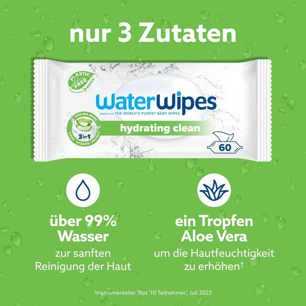 Waterwipes Lingettes hydratantes et nettoyantes pour bébé à 99% d'eau et d'extrait d'aloe vera Lingettes humides visage et corps Naty Shop
