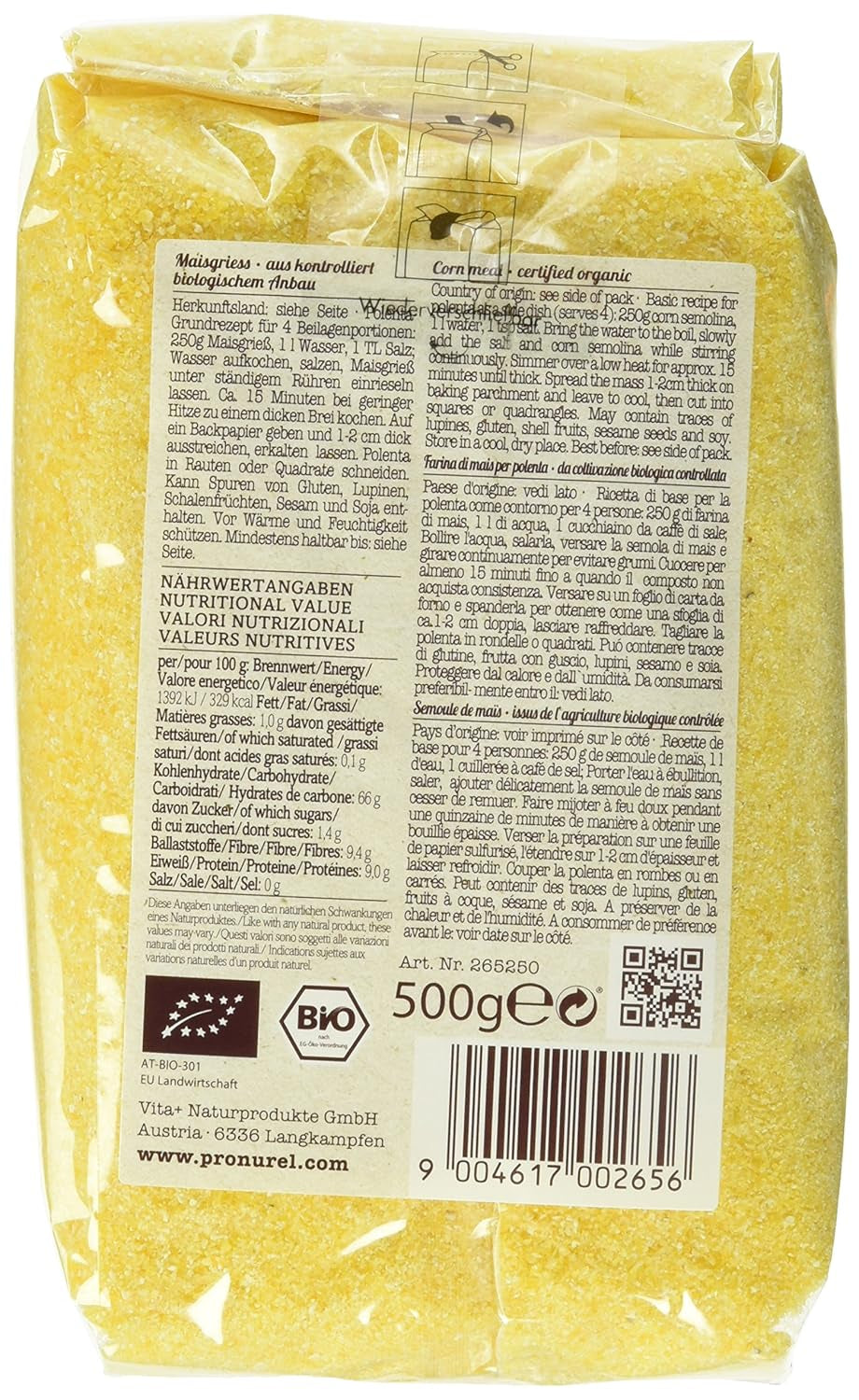 Verival Maisgrieß - Bio, 6Er Pack (6 X 500 G Sachet) - Bio Cereale Naty Shop