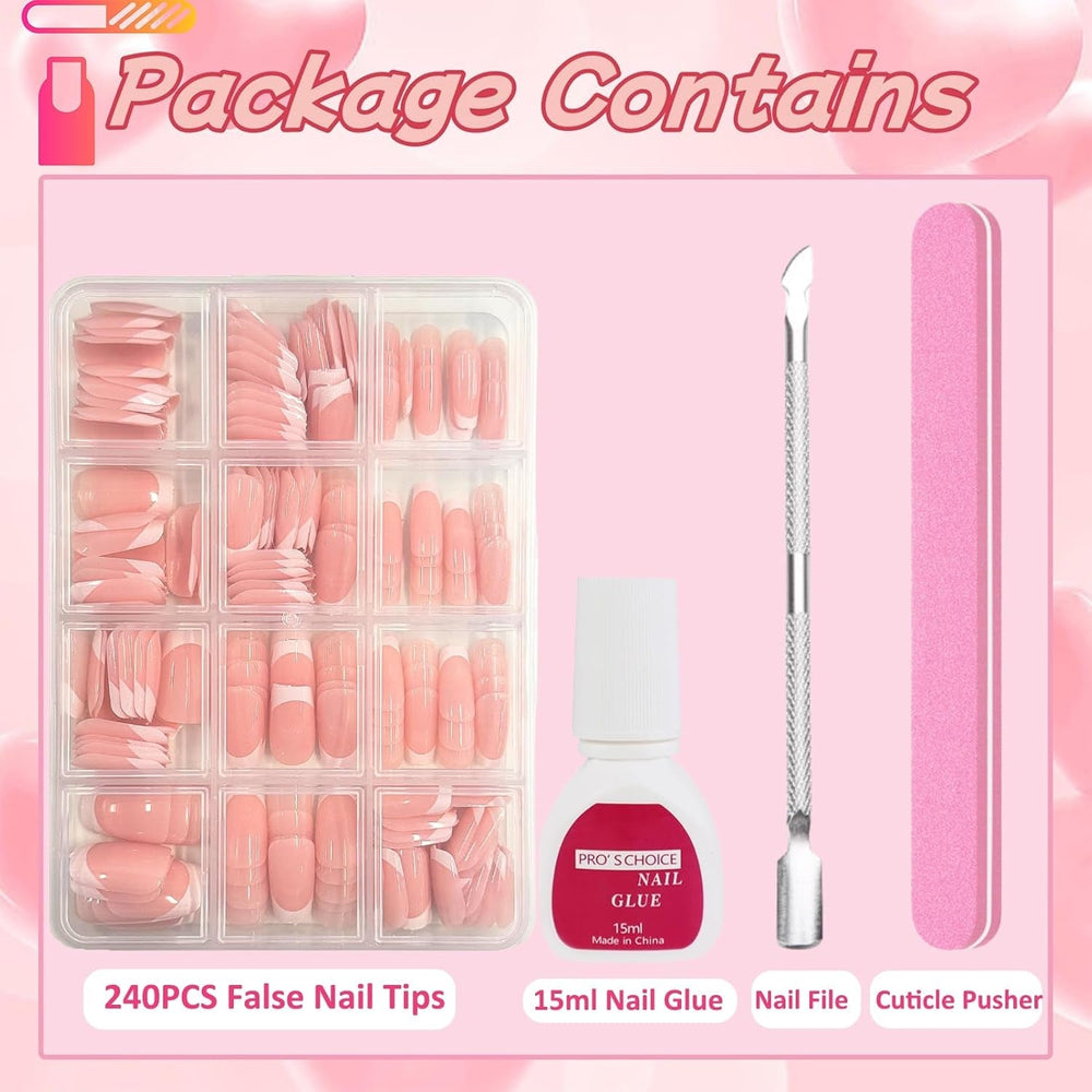 240 Stück Falsche Nägel Tips Set - Französisch Falsche Nägel Zum Aufkleben - Künstliche Nägel Medium Quadrat Ballerina Nail Art Manicure Fake Nails Für Damen Und Frauen (French Medium Ballerina)