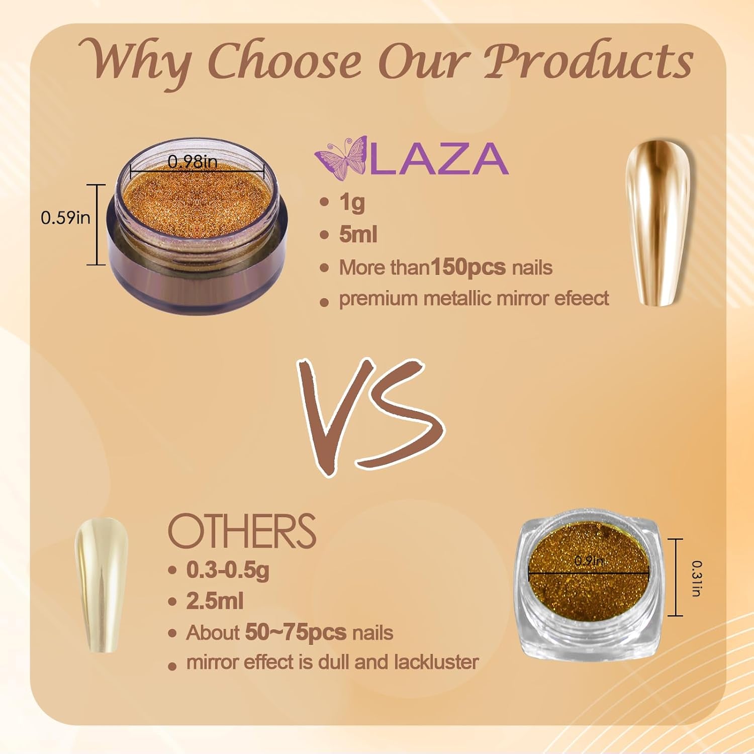 Chrome Nagel Pulver Spiegel Effekt Metallic Staub Holographische Glitter Glasierte Maniküre Dekoration Reflektierendes Pigment For DIY Gel Polish Nail Art, Harz Handwork, Geschenke for Gold