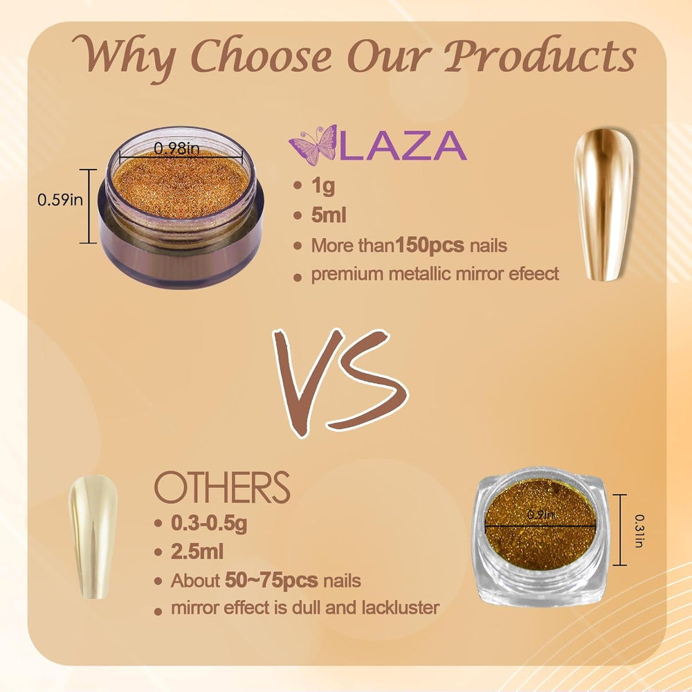 Chrome Nagel Pulver Spiegel Effekt Metallic Staub Holographische Glitter Glasierte Maniküre Dekoration Reflektierendes Pigment For DIY Gel Polish Nail Art, Harz Handwork, Geschenke for Gold