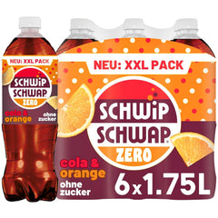 SCHWIPSCHWAP ZERO - XXL PACK - Boisson gazeuse caféinée au cola et aux oranges, set 6 x 1,75 litres Naty Shop