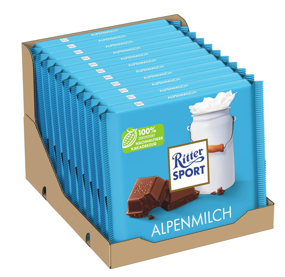Ritter Sport 250g Chocolat au lait alpin, Le meilleur chocolat au lait entier au goût crémeux, Chocolat classique à partager entre amis, 11 barres x 250g