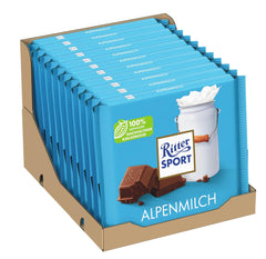 Ritter Sport 250g Chocolat au lait alpin, Le meilleur chocolat au lait entier au goût crémeux, Chocolat classique à partager entre amis, 11 barres x 250g