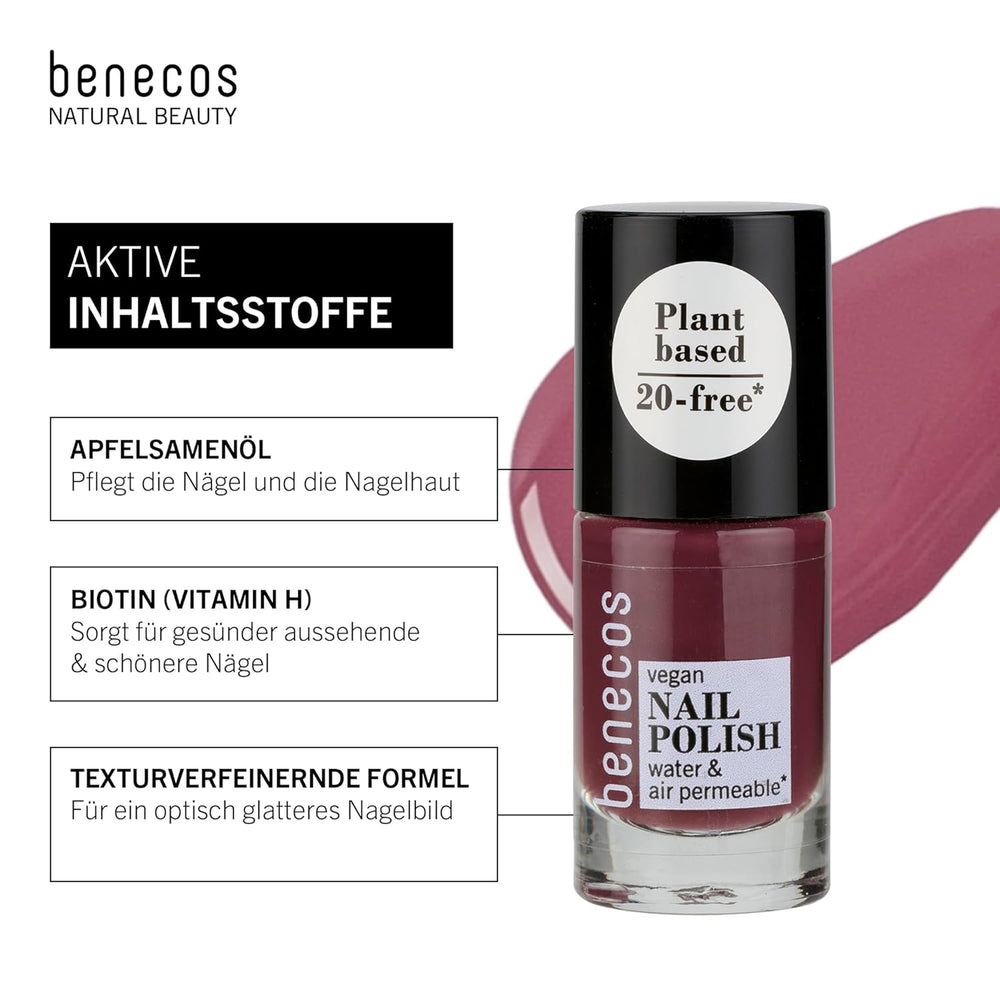 Benecos 20-Free vernis à ongles végétalien, teinte prune douce - vernis à ongles aux herbes - séchage rapide et longue durée - perméable à l'eau - enrichi en biotine - 5 ml