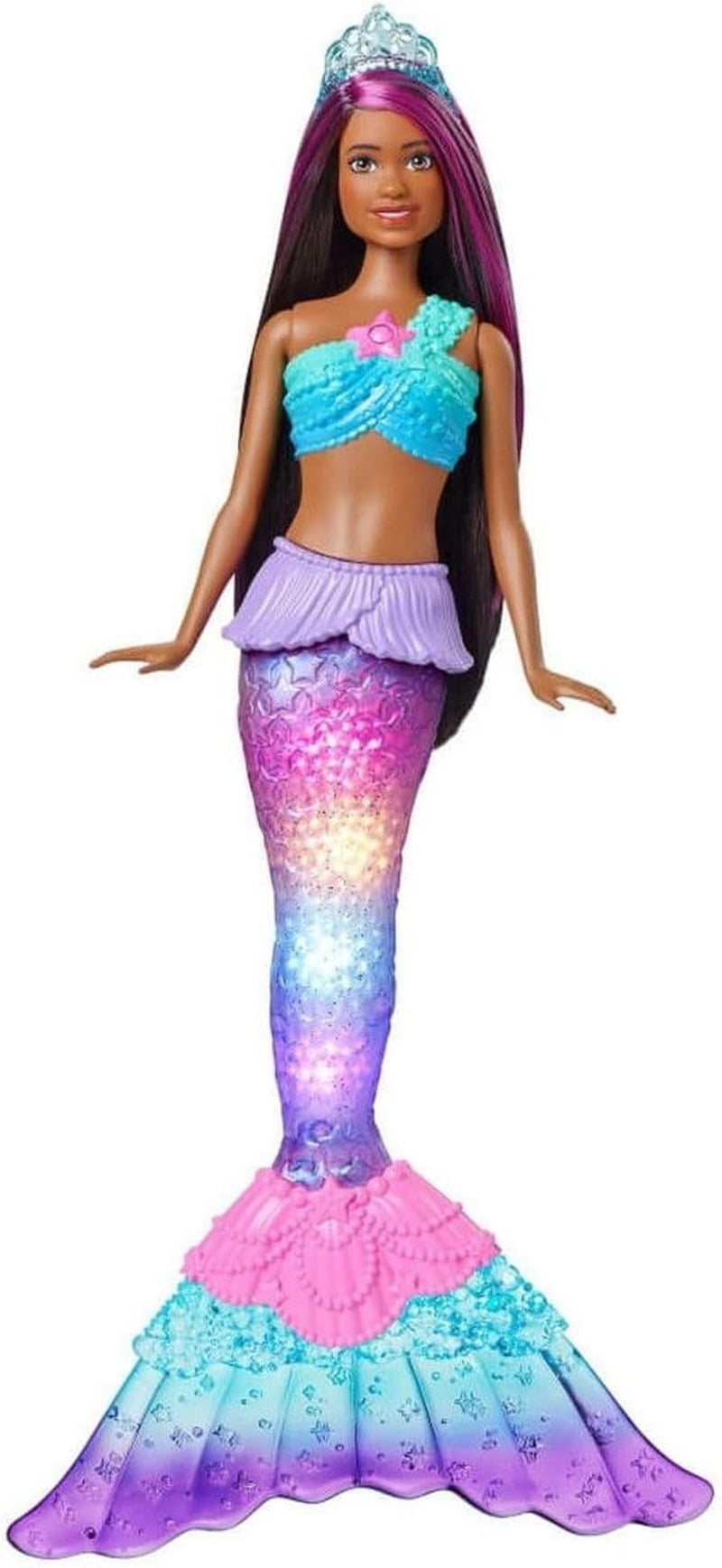 Barbie Dreamtopia Magic Light Mermaid Doll cu păr blond, păpușă Barbie cu coadă de sirenă, potrivită ca cadou pentru copii de la 3 ani, HDJ36 Papusi Naty Shop Singur Păr violet