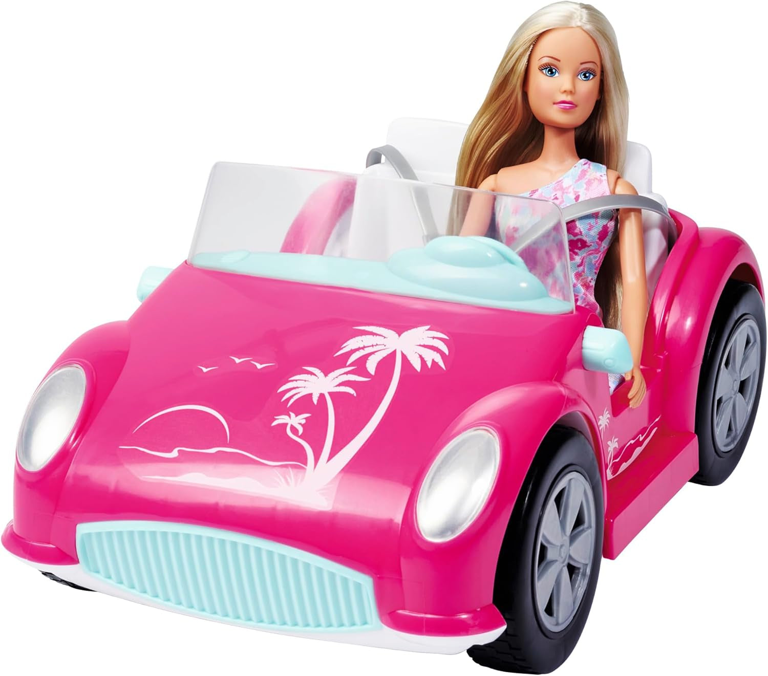 Simba Steffi Love Beach Car Doll en tenue d'été cool avec poussette de plage 29 cm, à partir de 3 ans