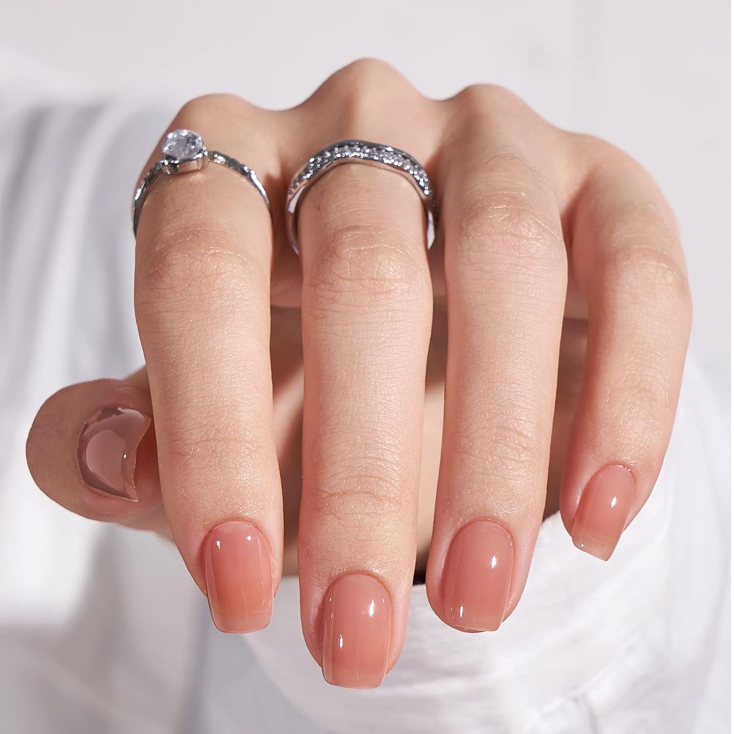 Btartbox Faux Ongles Carrés Courts Baby Boomer Colle Sur Blanc Dégradé Rose Faux Ongles Ongles Artificiels Courts avec Colle À Ongles 30 Pièces Faux Ongles Carrés