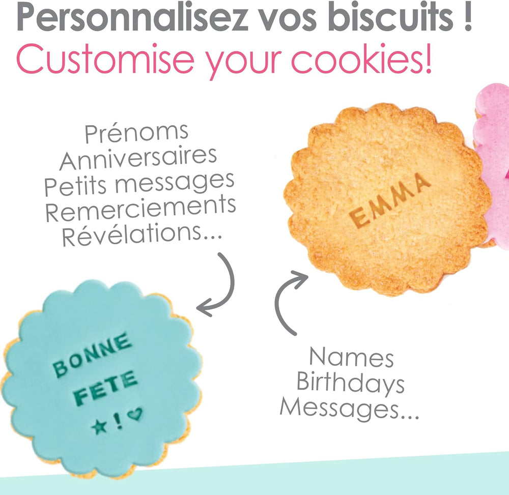 ScrapCooking 3700392420413 Ensemble de tampons à biscuits chiffres et lettres – pour fondant, biscuits, pâtisserie – matrices décorées sur mesure, plastique, rose