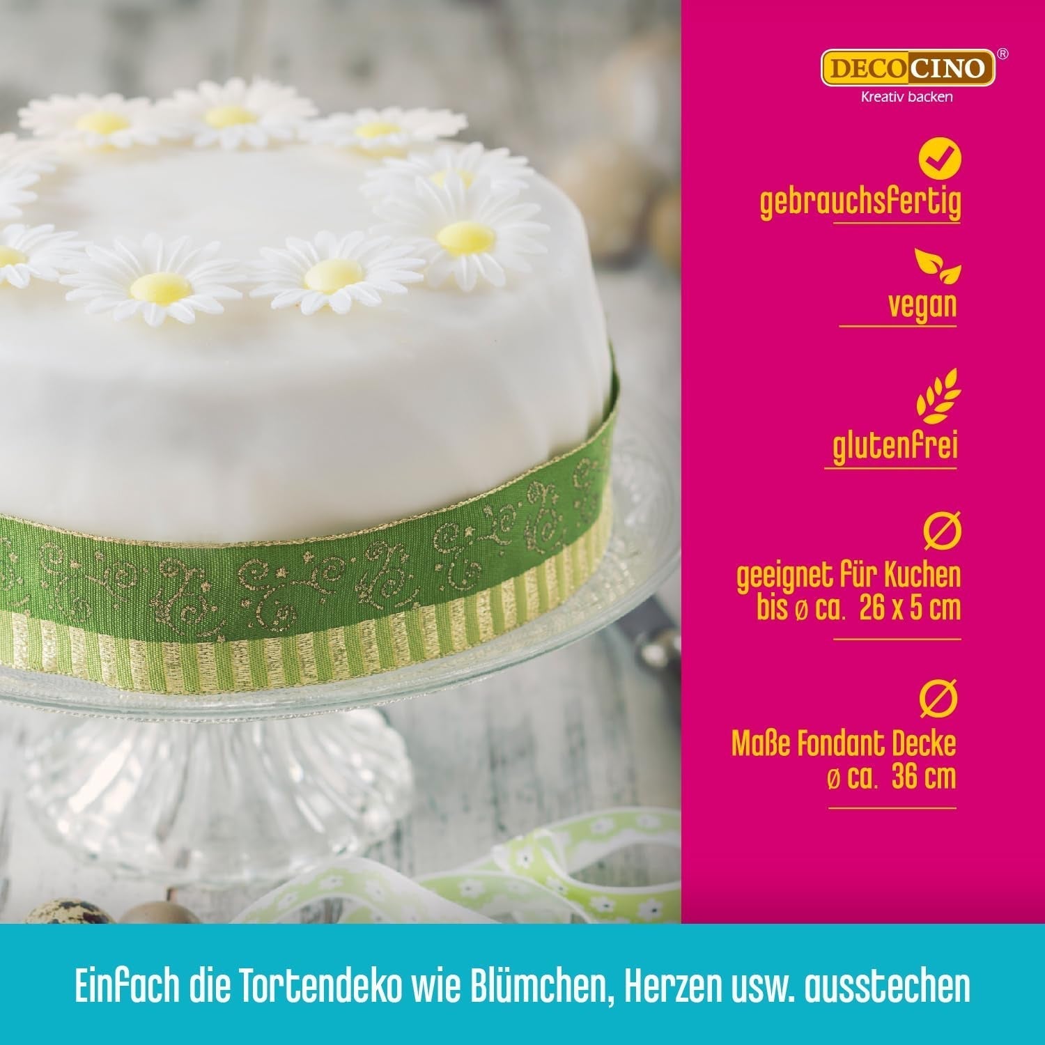 DECOCINO Rollfondant Decke Weiß – 300G – Gebrauchsfertige Fondant-Decke, Zum Eindecken & Verzieren Von Torten Und Kuchen – Glutenfrei & Vegan Glaçages et Décoration Naty Shop