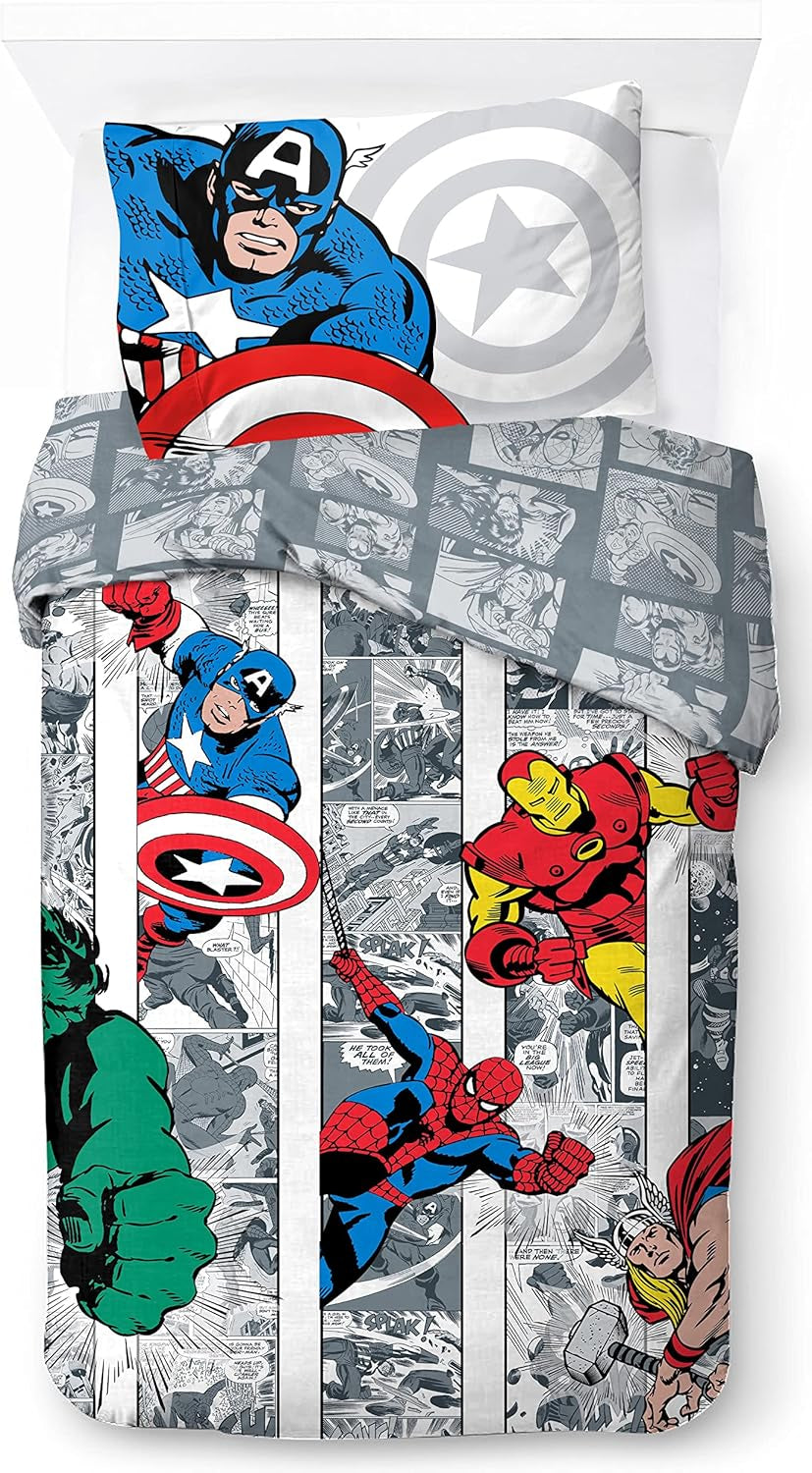 Parure de lit enfant unisexe, princesses et super-héros, 100% coton Parure de lit - enfant Naty Shop Multicolore - Avengers 135X200/50X70 (2 Pièces)