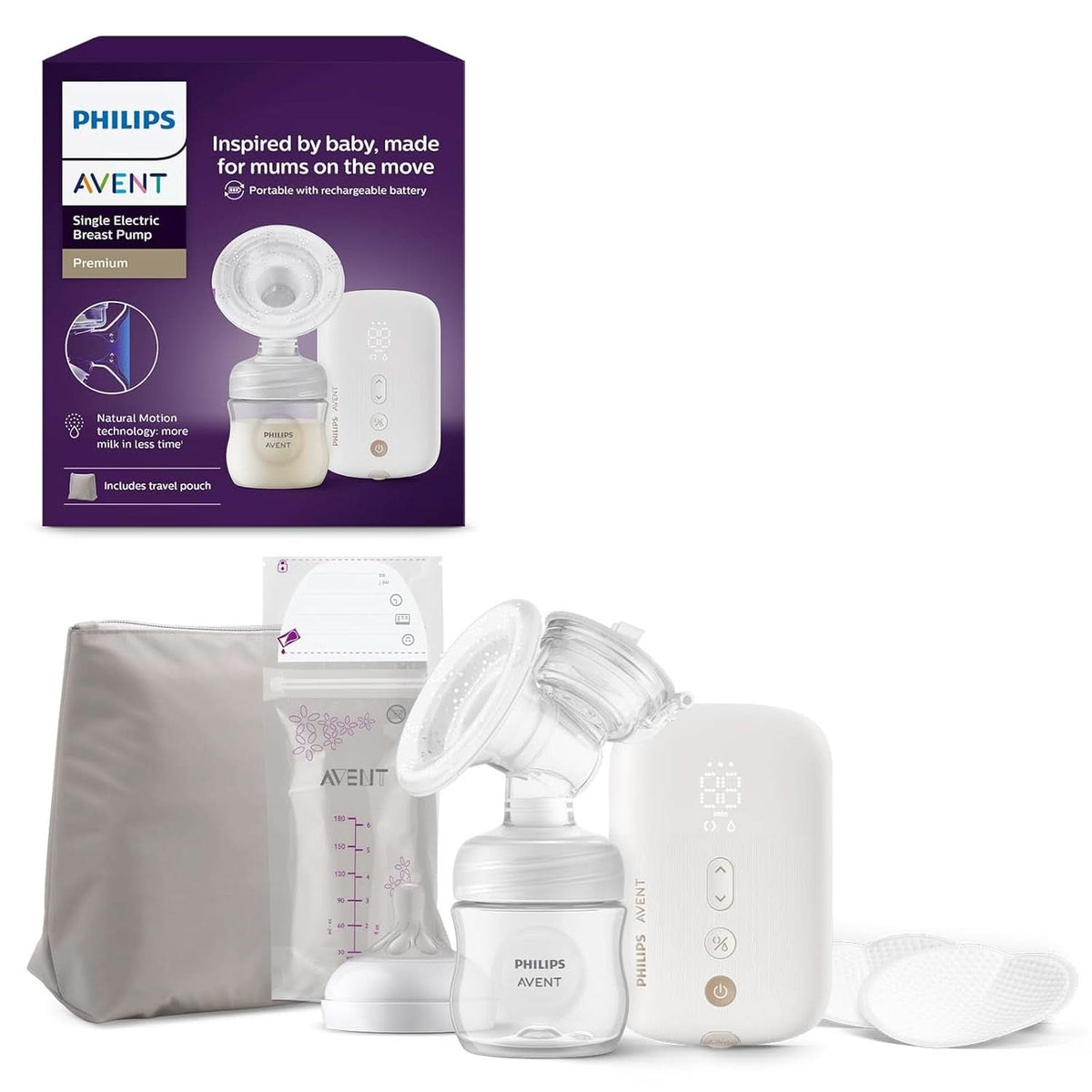 Pompe à lait électronique Philips Avent Premium - Avec technologie de mouvement naturel, Wiederaufladbarem Akku, Timer-Anzeige (Modèle SCF396/31) Accessoires Alimentation et allaitement Bebe Naty Shop
