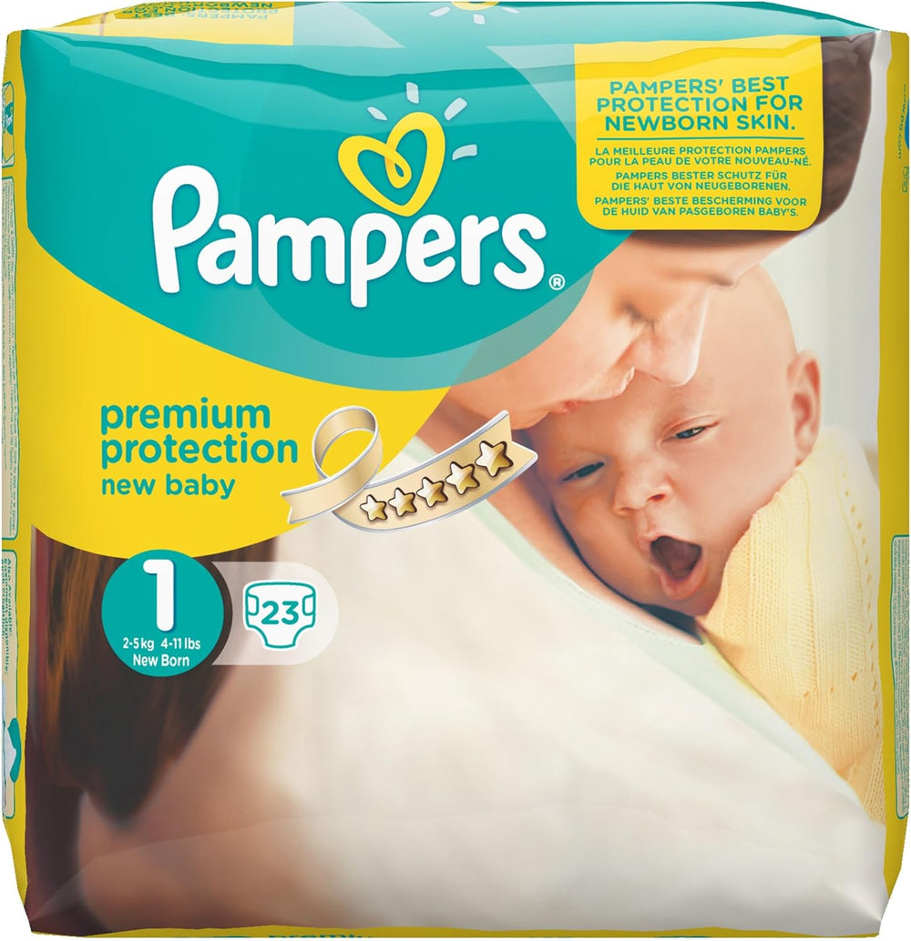 Pampers New Baby taille 1 Nouveau-né 2-5 kg ​​Pack de transport, pack de 4 (4 x 23 pièces)