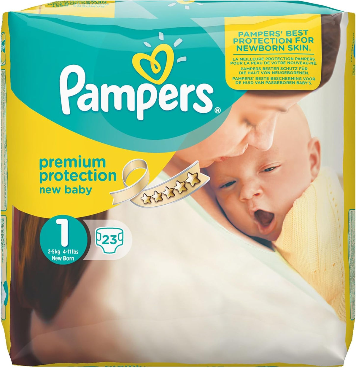 Pampers New Baby taille 1 Nouveau-né 2-5 kg ​​Pack de transport, pack de 4 (4 x 23 pièces)